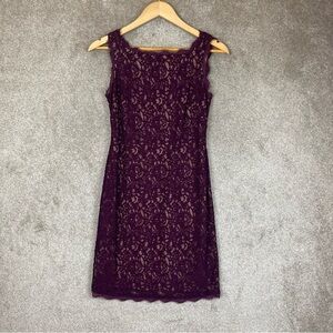 Adrianna Papell Dress Womens 2 Petite Lace Sleeveless Sheath Cocktail- 3648